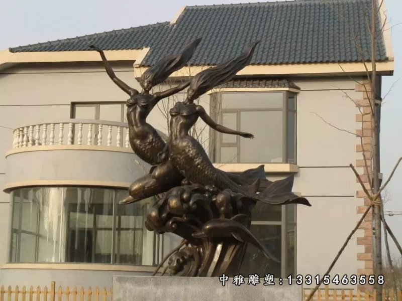 美人鱼铜雕，铸铜美人鱼铜雕