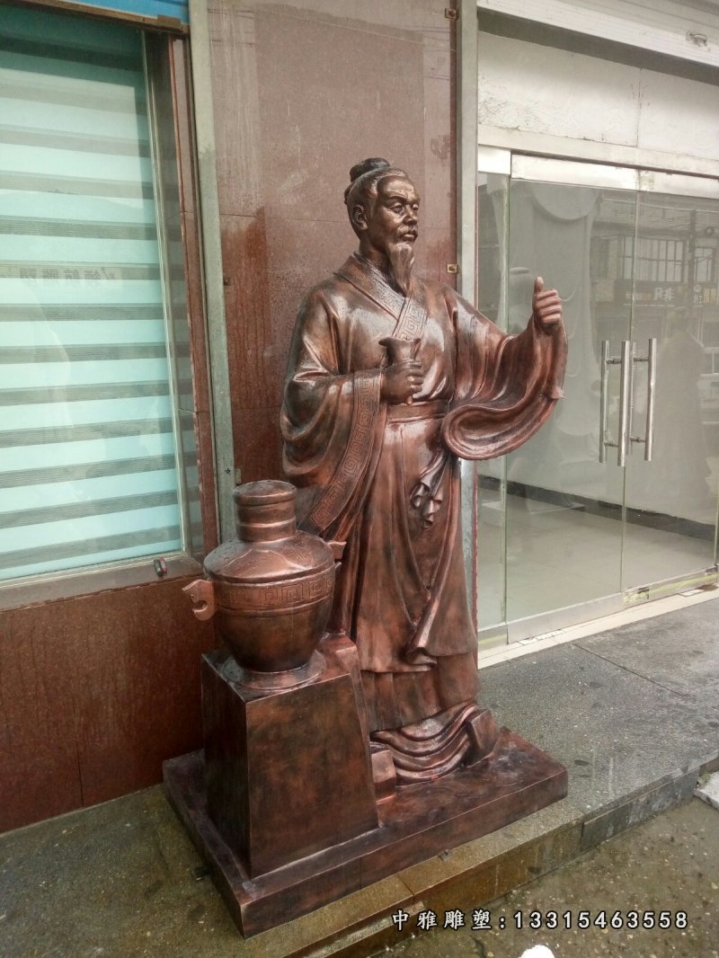 仿铜古代人物喝酒户外广场景观雕塑摆件，玻璃钢仿铜人物雕塑
