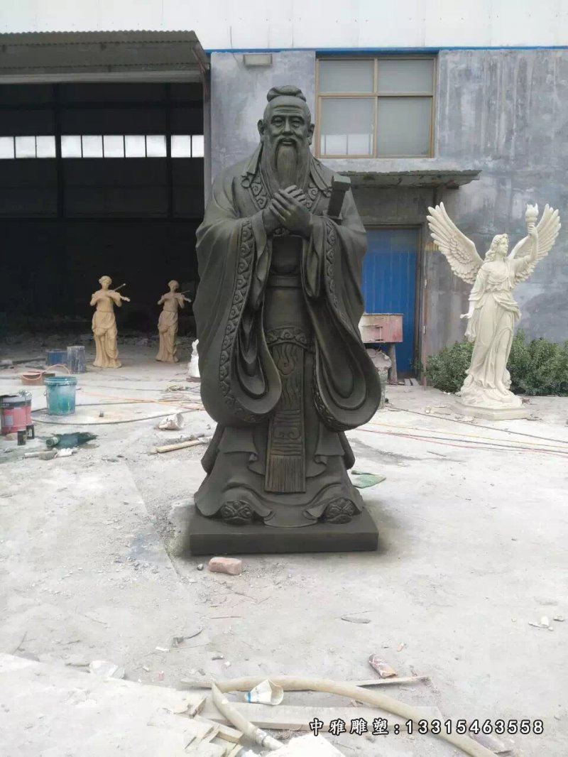 玻璃钢仿铜人物雕塑，校园孔子雕塑
