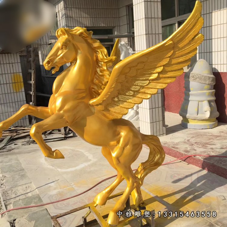 玻璃钢仿铜立式飞马雕塑 企业马到成功仿铜马[1]