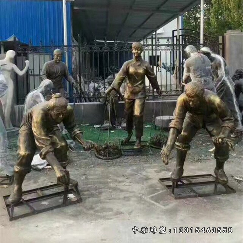 插秧种稻子的农民雕塑 玻璃钢仿铜农耕人物 (2)