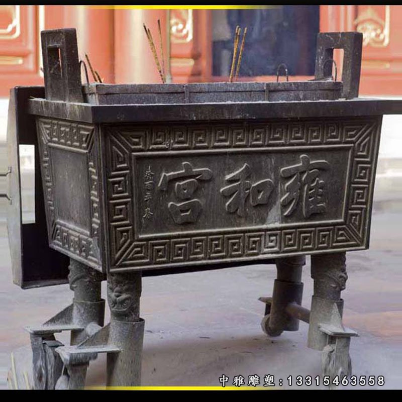 青石四足鼎 石雕寺庙香炉雕塑