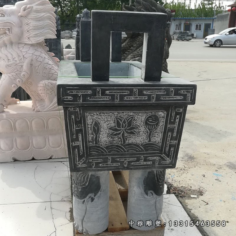 青石四足鼎香炉 石雕广场景观雕塑 (1)