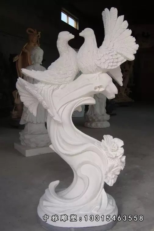 汉白玉鸽子雕塑，公园动物石雕