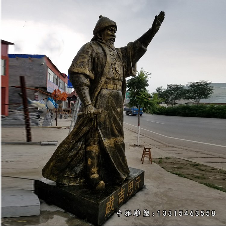 挥手的成吉思汗雕塑玻璃钢仿铜古代名人摆件