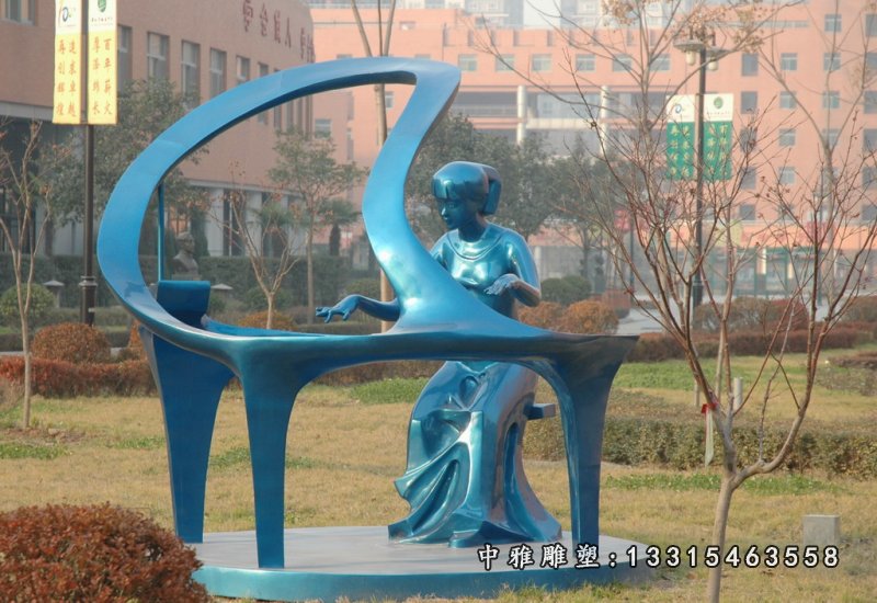 小女孩弹钢琴铜雕，广场人物铜雕