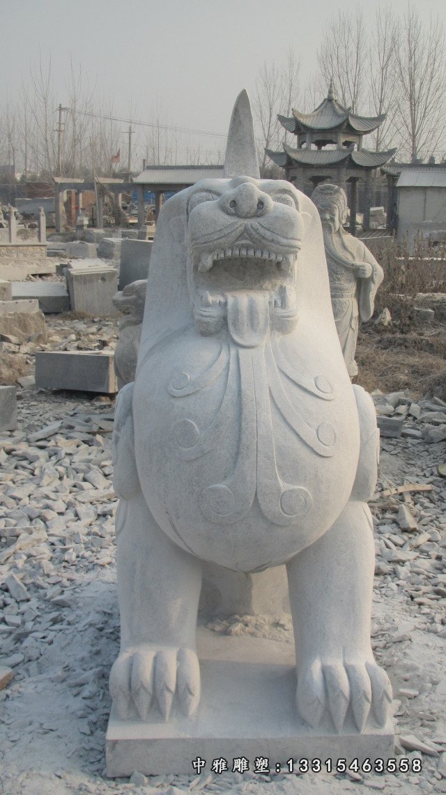 独角兽石雕，汉白玉神兽石雕 (3)