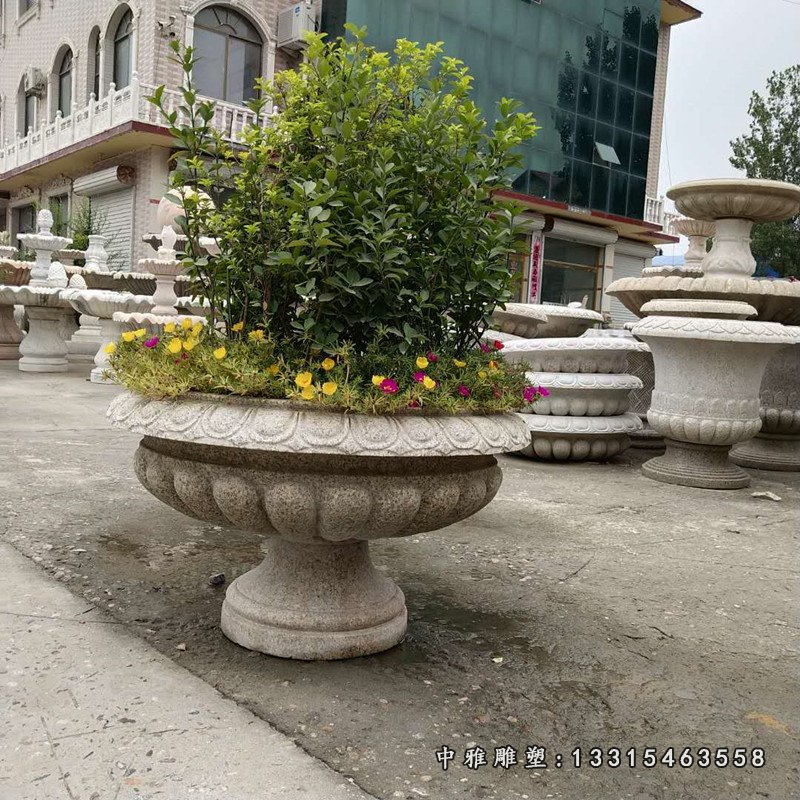 青石花钵 石雕公园景观雕塑