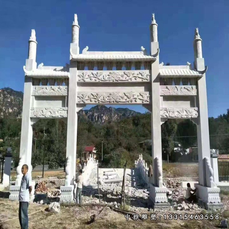 园林景观石雕，三门石牌坊雕塑