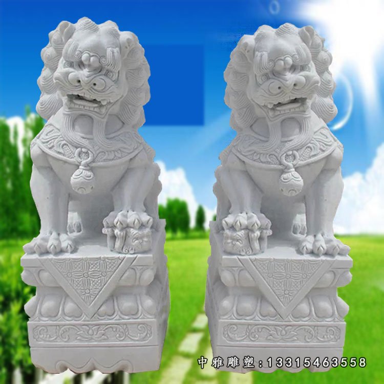汉白玉彩球狮子 石雕企业招财动物 (2)
