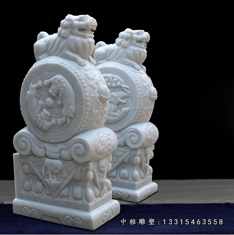 大理石狮子抱鼓 石雕门口雕塑