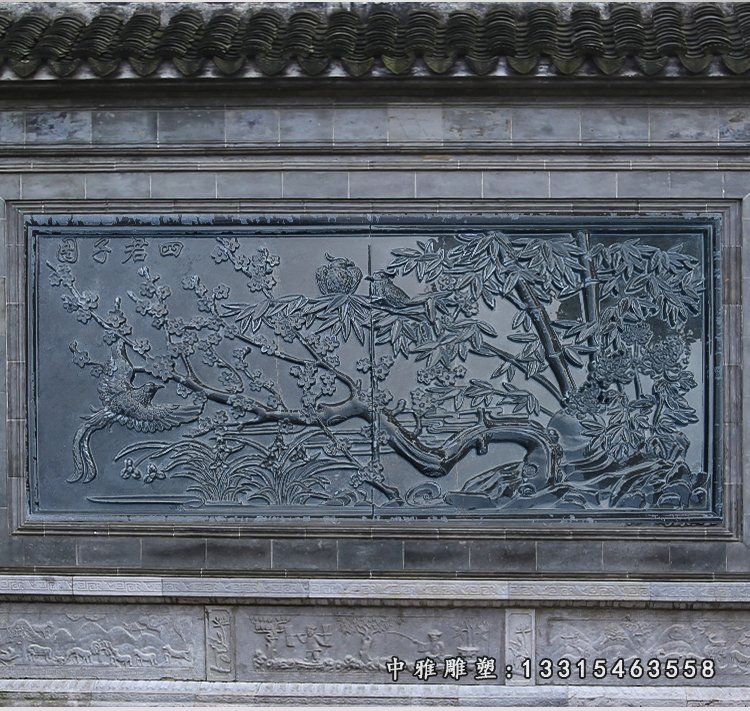 四君子图壁画浮雕，园林景观石浮雕