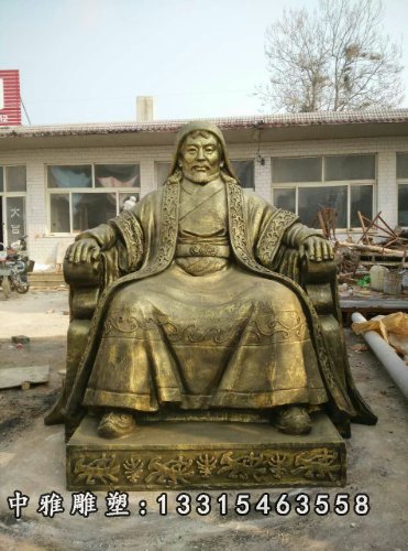 玻璃钢仿铜成吉思汗雕塑，古代人物雕塑