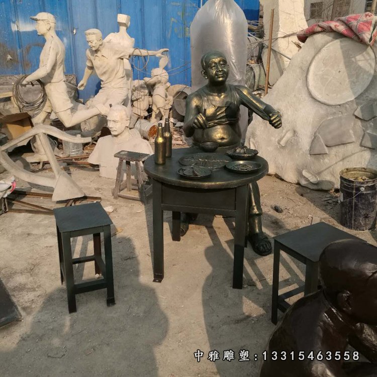 吃饭的人物铜雕，饭店门口景观铜雕 (2)
