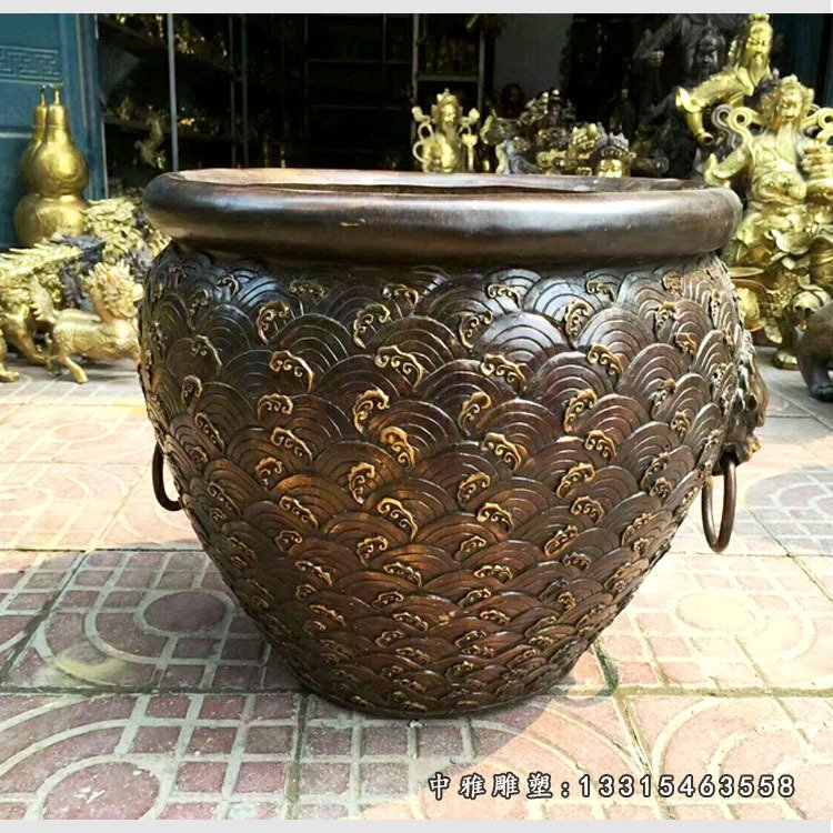 海浪纹浮雕铜水缸