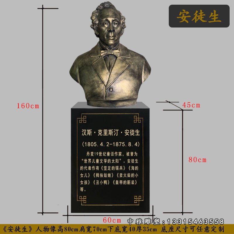 西方作家安徒生头像铜雕