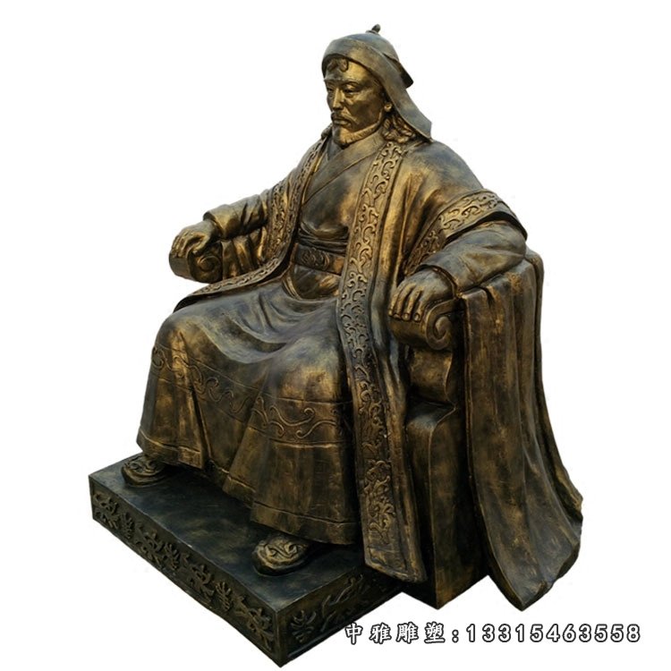 玻璃钢仿铜人物雕塑，成吉思汗雕塑 (1)