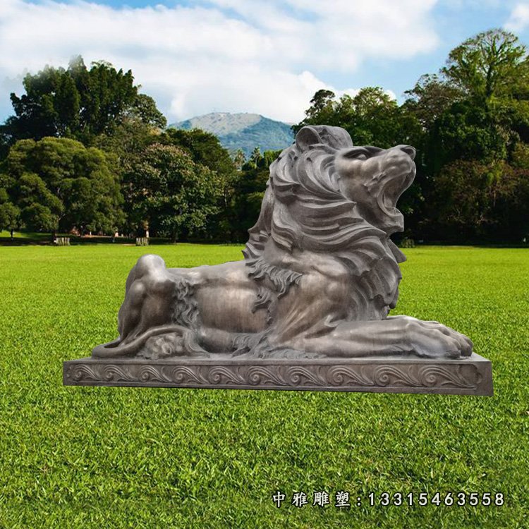玻璃钢仿铜狮子雕塑，卧姿狮子雕塑 (2)