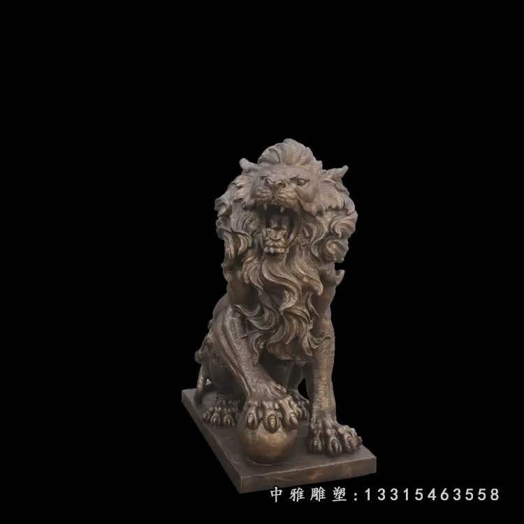 玻璃钢仿铜狮子雕塑，西洋狮雕塑 (2)