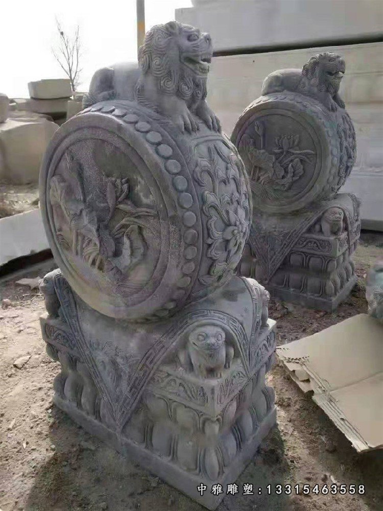 仿古浮雕荷花抱鼓石