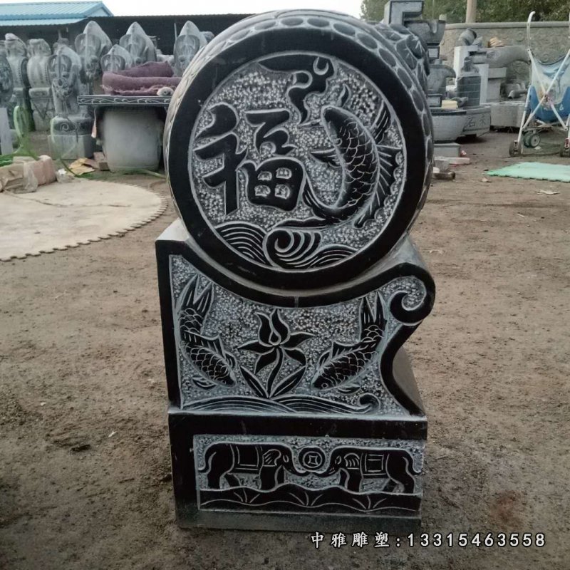 门墩雕塑，青石仿古抱鼓石 (1)