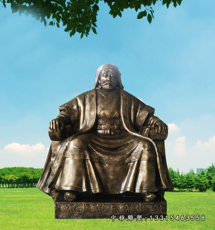玻璃钢仿铜成吉思汗雕塑，古代伟人雕塑 (2)