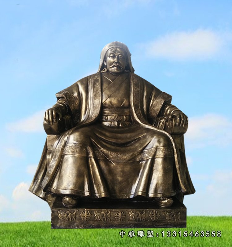 玻璃钢仿铜成吉思汗雕塑，古代伟人雕塑