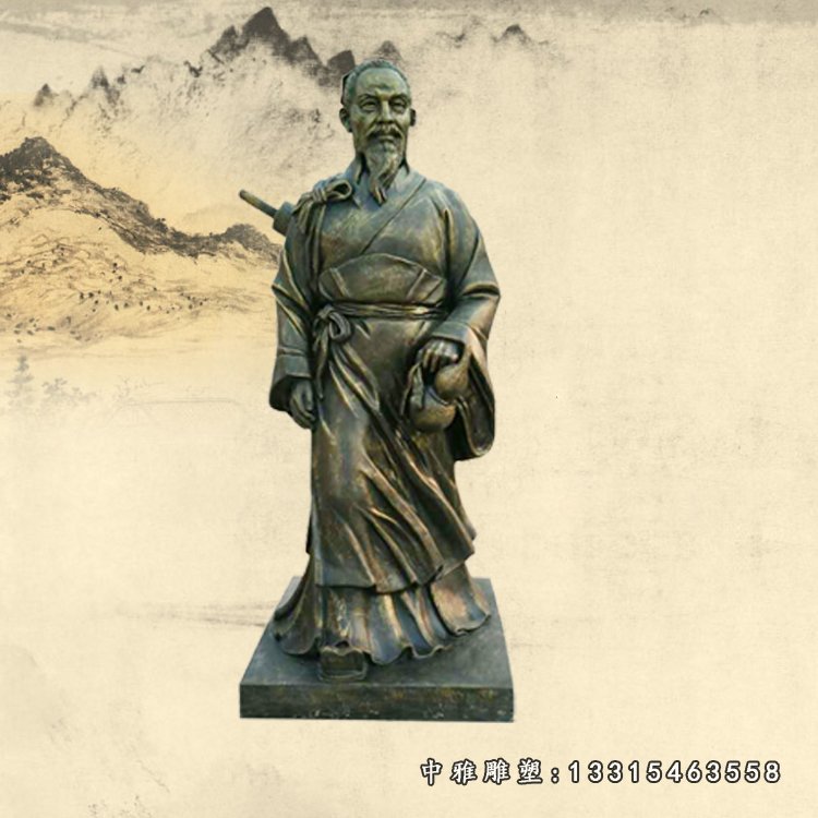 玻璃钢仿铜古代名医雕塑立式华佗雕像 (2)