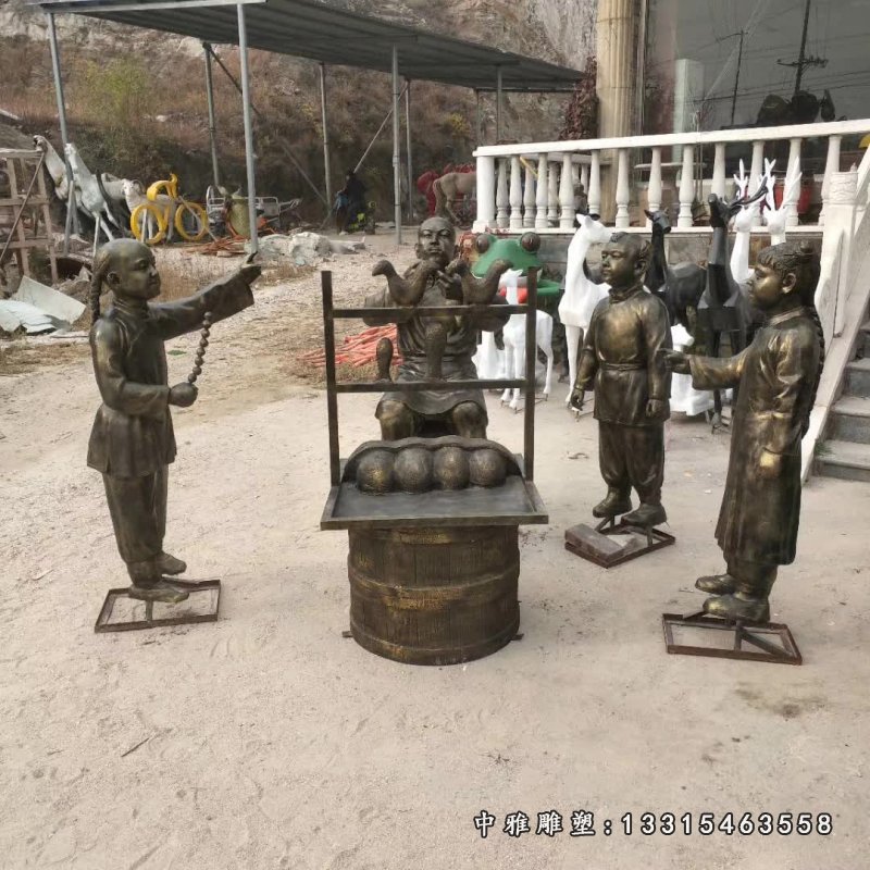 步行街民俗吹唐人铜雕