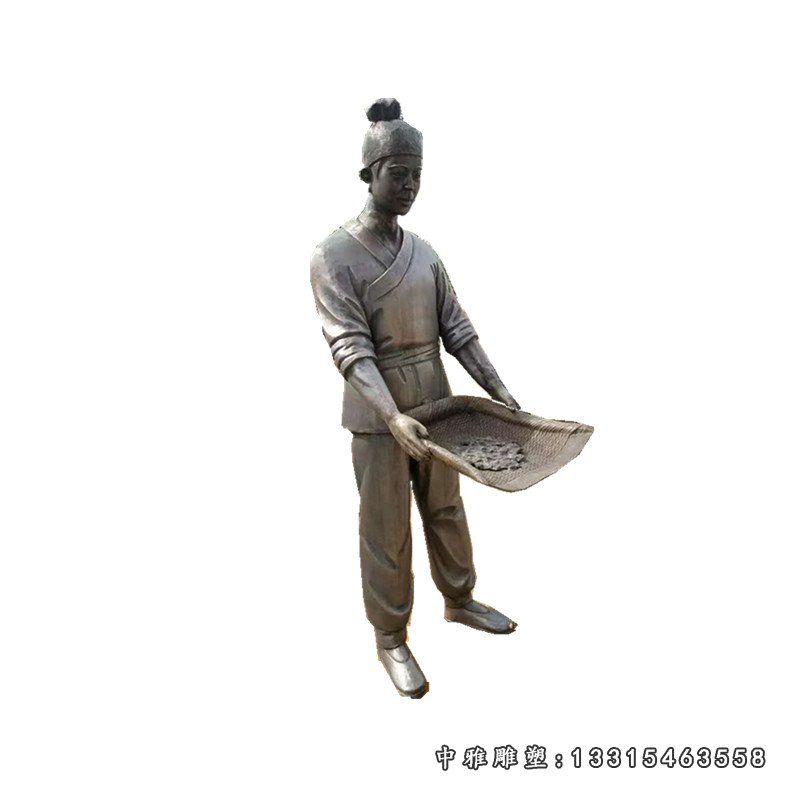 玻璃钢仿铜干活的古人 公园农耕文化人物雕塑 (3)
