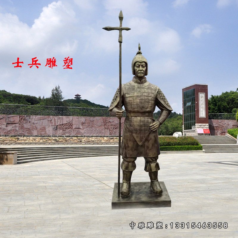 玻璃钢仿铜古代士兵 拿长枪的士兵雕塑 (5)