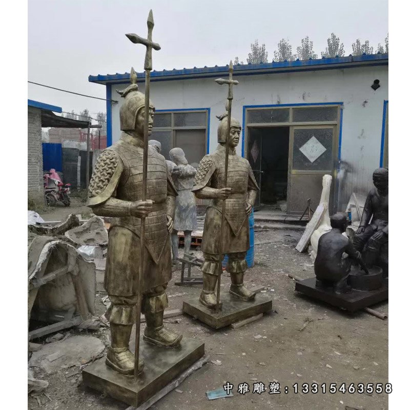 玻璃钢仿铜古代士兵 拿长枪的士兵雕塑 (6)