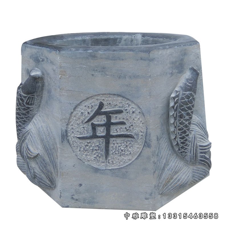 大理石年年有余花盆 石雕庭院景观摆件 (4)