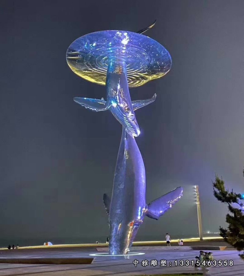 不锈钢发光海豚和鲨鱼雕塑