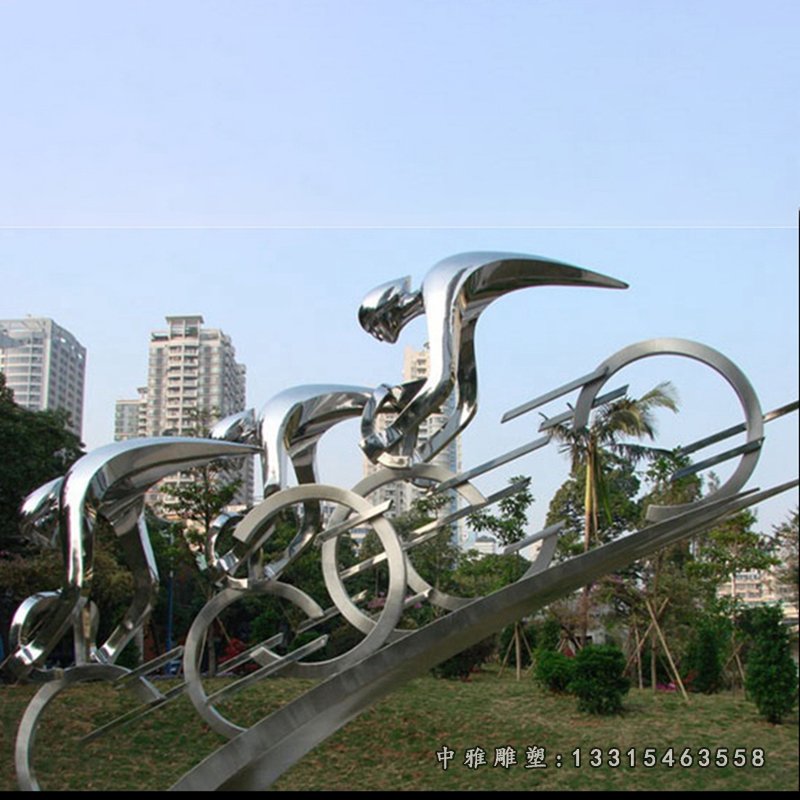 不锈钢抽象骑车人物 广场人物雕塑