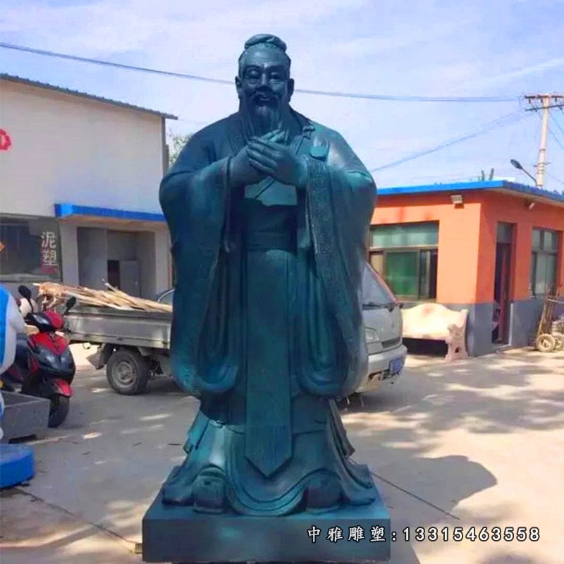 玻璃钢仿铜孔子雕塑，校园景观雕塑 (1)