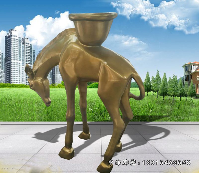玻璃钢仿铜抽象马花盆公园动物花盆雕塑