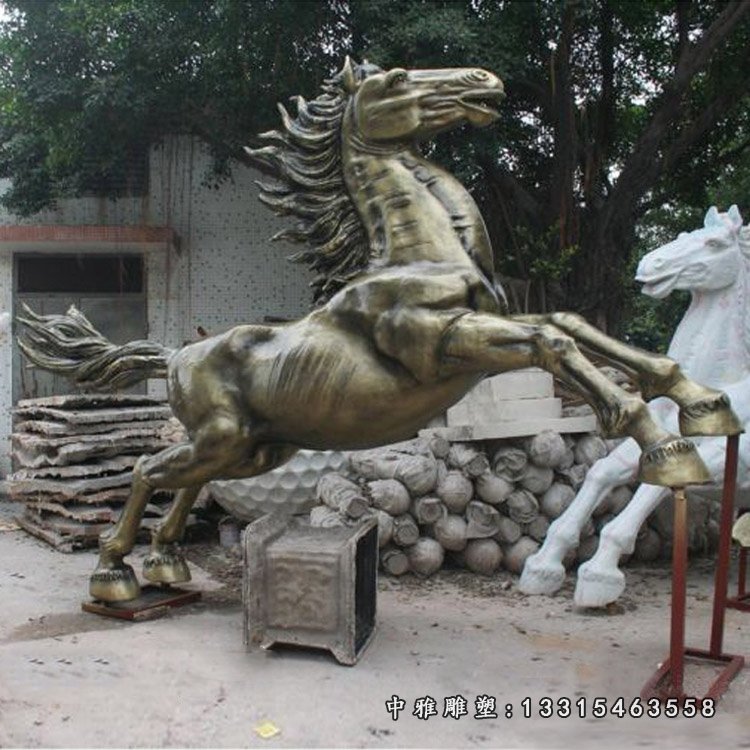 玻璃钢仿铜动物雕塑 公园奔跑的仿铜马雕塑 (2)
