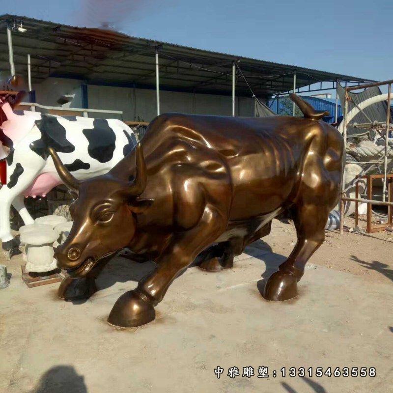 玻璃钢仿铜华尔街牛 步行街动物雕塑