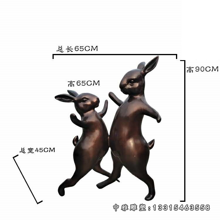 玻璃钢仿铜兔子雕塑，公园动物摆件