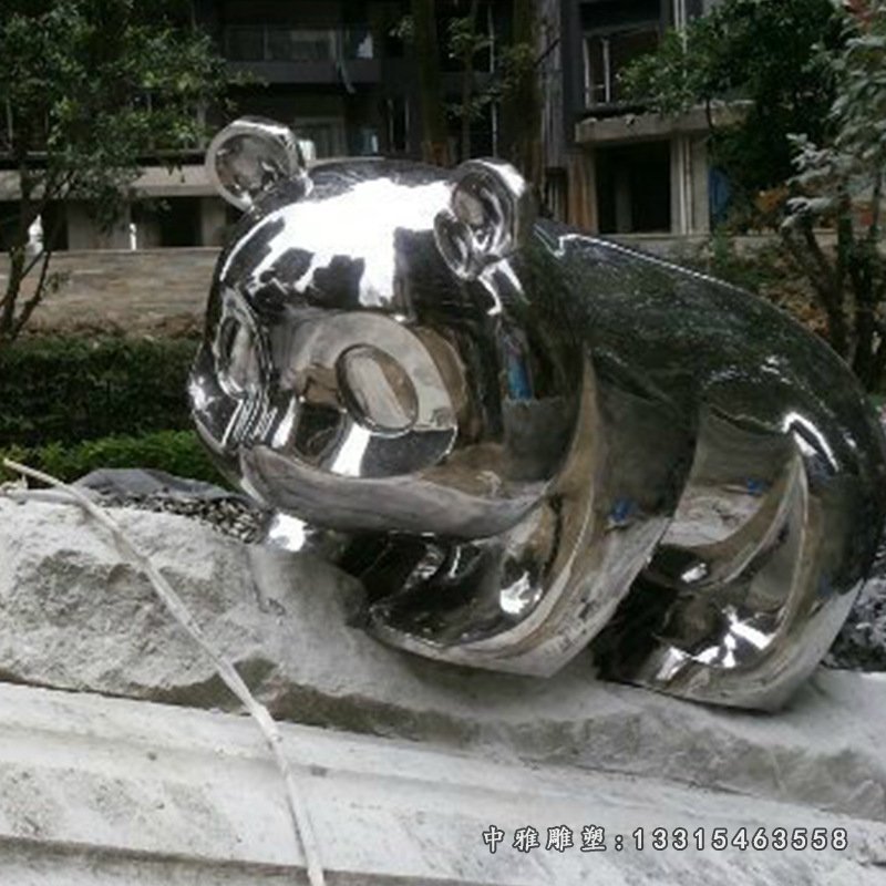 镜面不锈钢熊猫雕塑 (5)