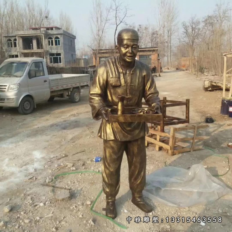 上菜的店小二铜雕 (2)