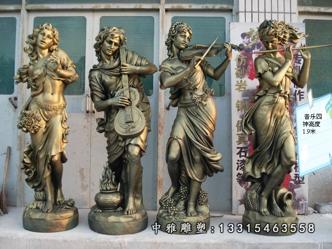 吹啦弹奏铜雕，西方人物铜雕