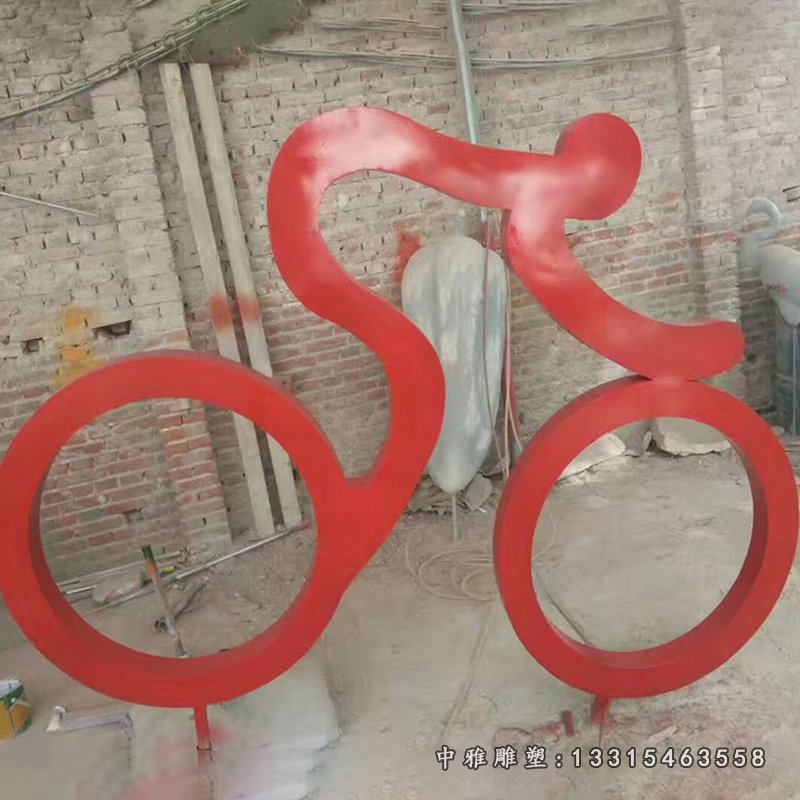 不锈钢抽象骑单车的人物雕塑，公园景观摆件 (3)