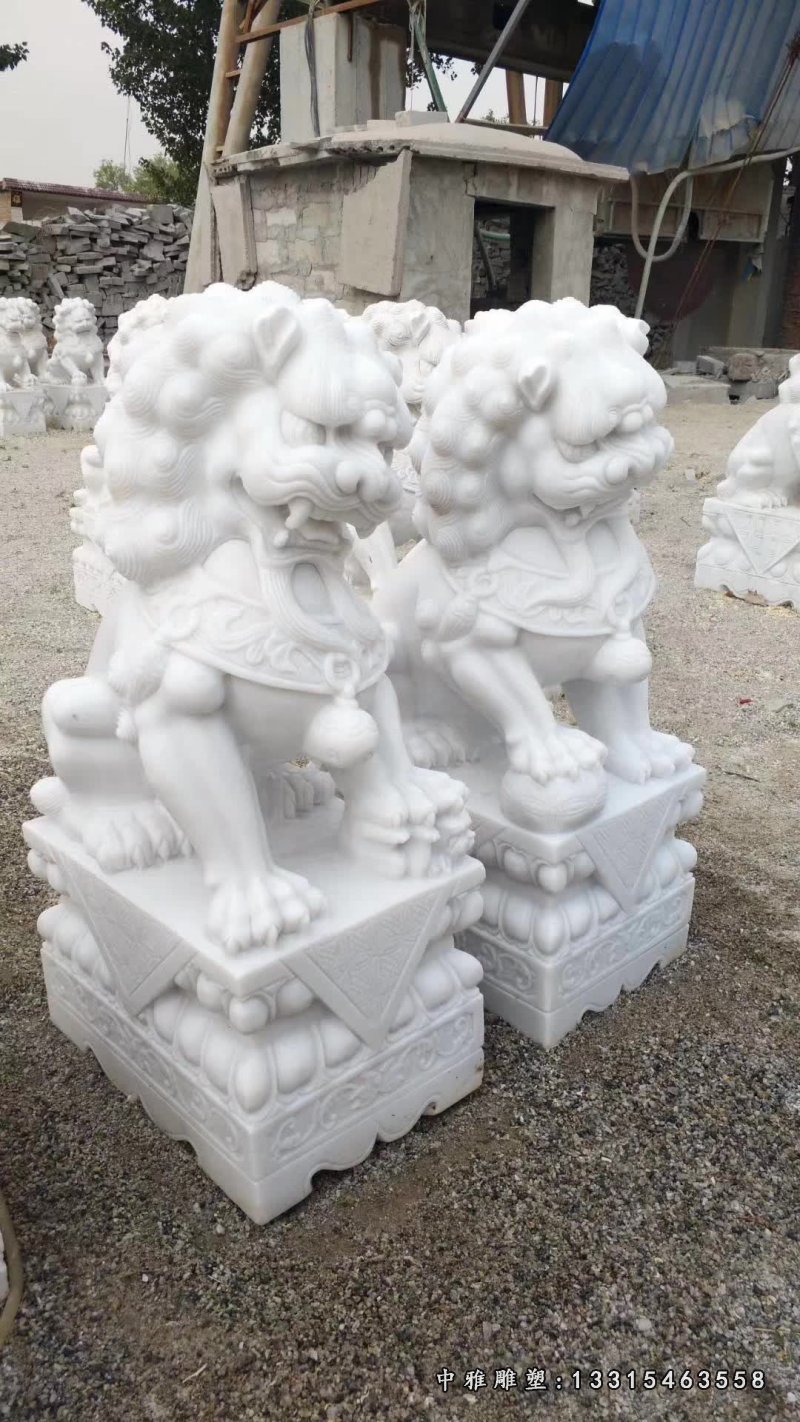汉白玉彩球园林狮子门墩