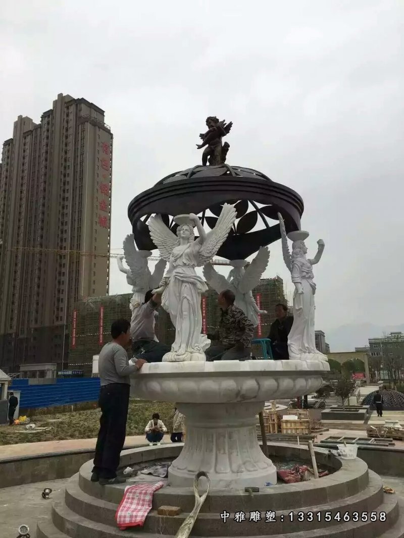 西方天使喷泉雕塑，欧式喷泉石雕