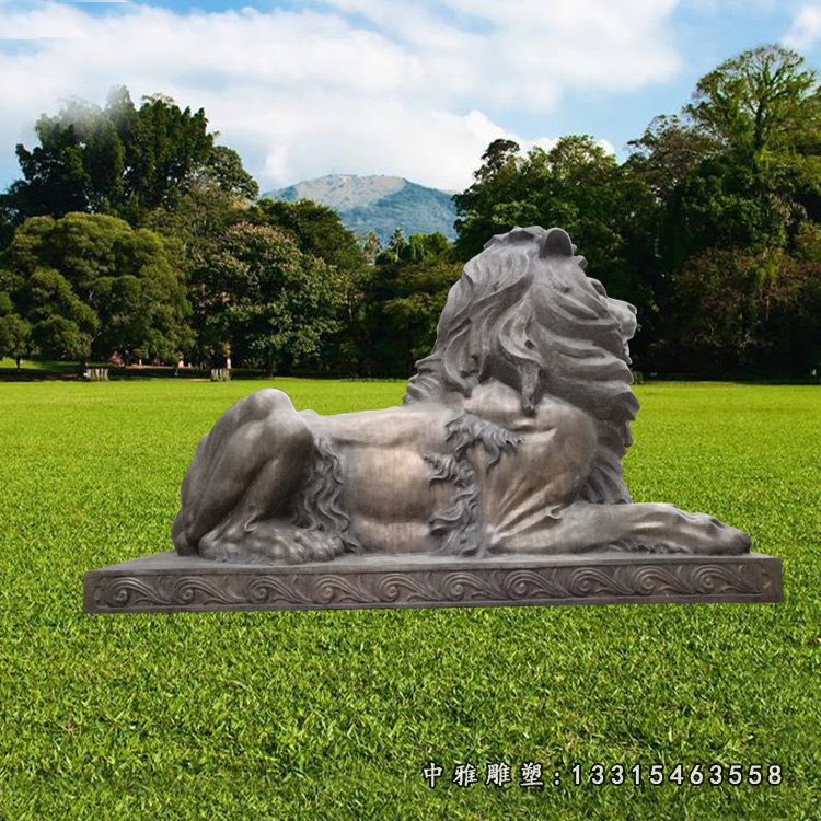 玻璃钢仿铜狮子雕塑，西洋狮雕塑 (1)
