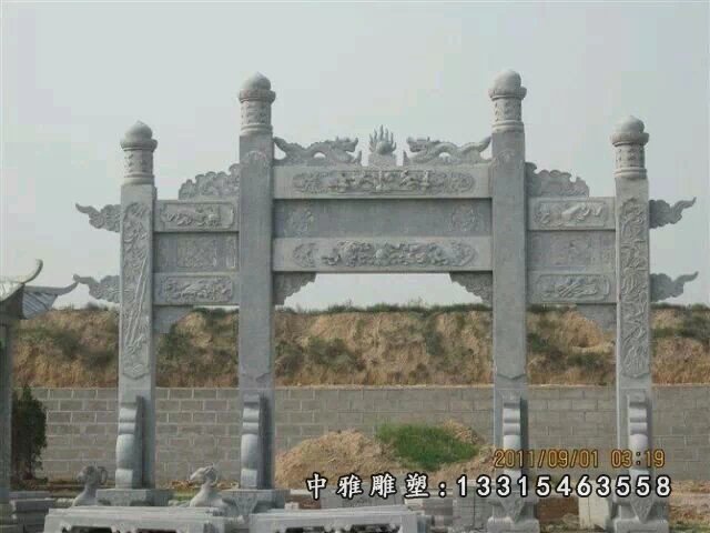 青石牌坊，三门牌坊石雕 (2)
