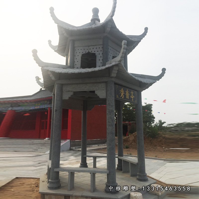 青石凉亭雕塑，双层石雕亭子 (2)