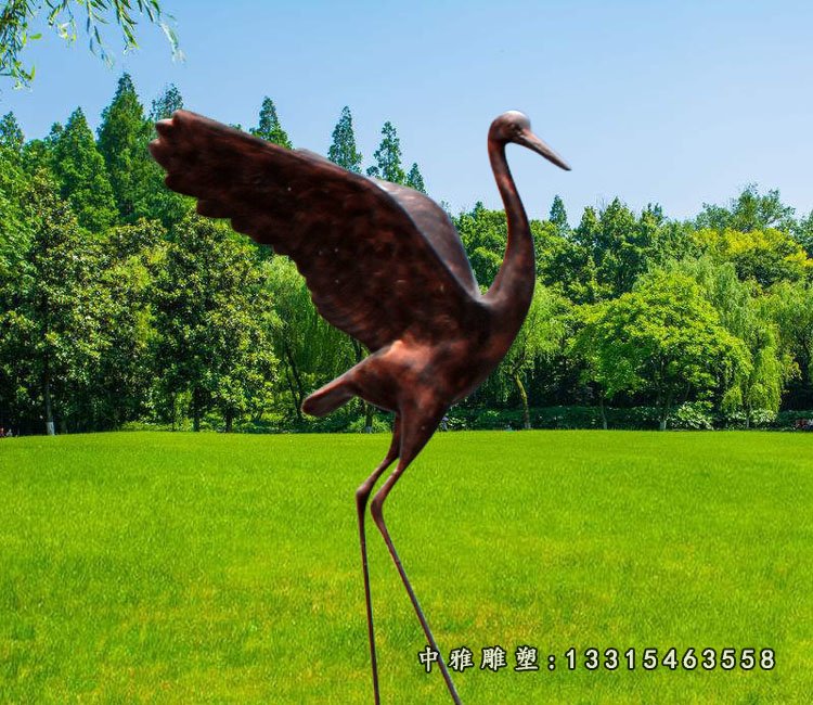 玻璃钢仿铜仙鹤雕塑，公园景观雕塑